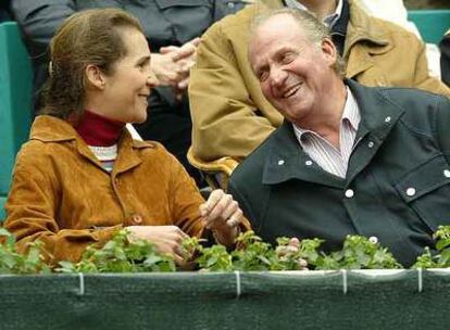 El rey Juan Carlos y la infanta Elena celebran la victoria de Carlos Moyá sobre el holandés Martin Verkerk, en 2004.