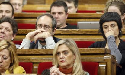 La bancada de la CUP en el Parlament. 