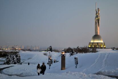 Atardecer en Kiev, donde se han registrado temperaturas de - 15º.