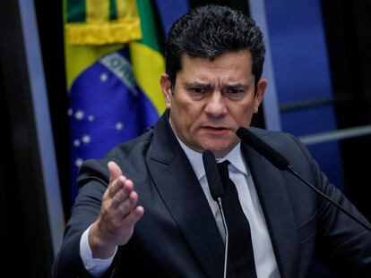 El senador brasileño Sérgio Moro, durante una sesión en el Senado, en Brasilia, este miércoles.