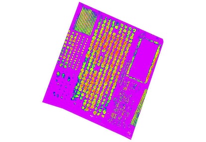 Imagen de una finca de almendros procesada con los algoritmos de Londonderry Maps para determinar el vigor vegetativo de los árboles.