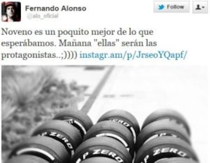 Imagen del Twitter de Alonso