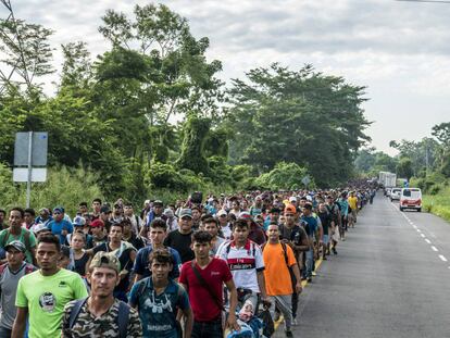 A caravana de migrantes no México.
