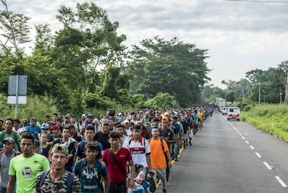 A caravana de migrantes no México.