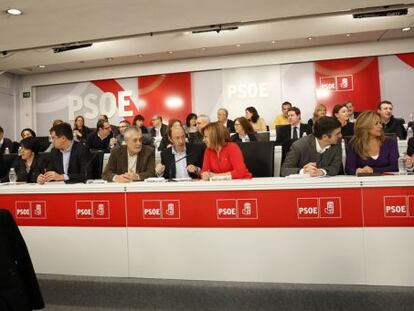 La dirección del PSOE durante la reunión del Comité Federal del pasado sábado.