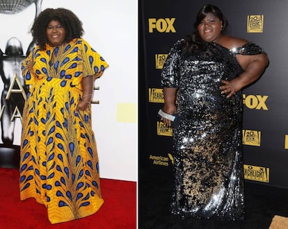 Gabourey Sidibe, el pasado febrero y, a la derecha, en una imagen de enero de 2016.