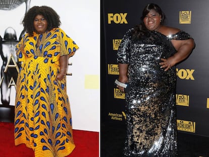 Gabourey Sidibe, el pasado febrero y, a la derecha, en una imagen de enero de 2016.