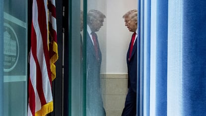 Donald Trump a su llegada este lunes a la Casa Blanca, en Washington, con motivo de la conferencia de prensa. 
