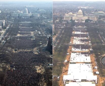 A la izquierda la toma de posesión de Obama en 2009 y a la derecha la de Trump de este viernes.