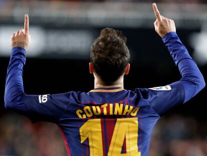 Coutinho celebra el seu gol.