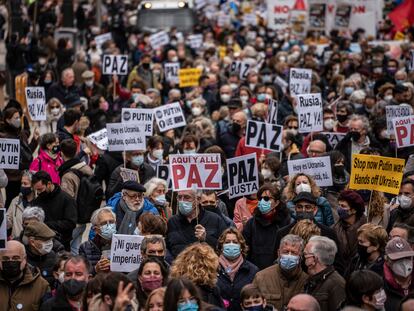 Manifestación contra la guerra en Ucrania, en Madrid, el 20 de marzo de 2022.