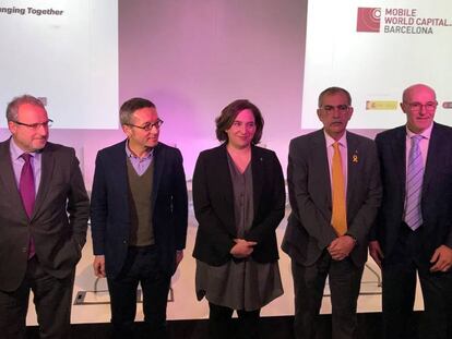 La alcaldesa Ada Colau en la presentación de los actos de la Mobile World Capital.