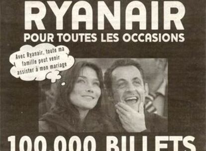 "Con Ryanair, toda mi familia puede venir a mi boda", piensa Carla Bruni en el anuncio de Ryanair
