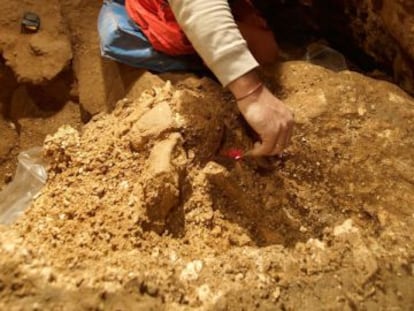 Labores de excavaci&oacute;n en la Sima de los Huesos.