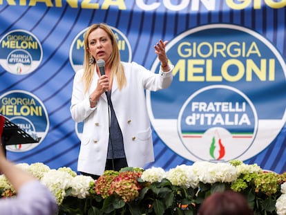 Giorgia Meloni en un acto político en Monza (Italia), el pasado 30 de mayo.