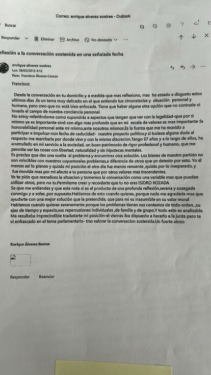 La carta que Sostres envió a Cascos desaconsejando el alquiler de la sede de Madrid a su esposa. Para entonces ya llevaba seis meses alquilada.