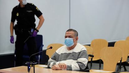 Former Salvadoran colonel Inocente Montano looks on before the start of a trial for his alleged participation in the 1989 murder of Jesuit priests.