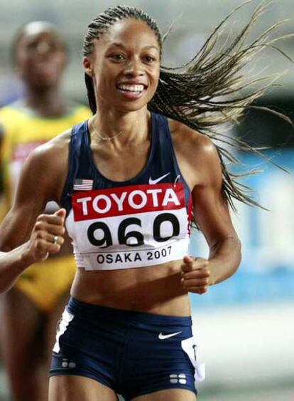 Allyson Felix, tras su gran victoria.