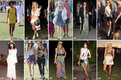 Celebrities en el festival de música Coachella Valley 2013: 121. Solange Knowles. 122. Rita Ora. 123. Anna Sophia Robb. 124. Vanessa Hudgens. 125. Emma Roberts. 126. Irina Lazareanu. 127. Ashley Benson y una amiga. 128. Paris Hilton. 129. Alexa Chung. 130. Ireland Baldwin.