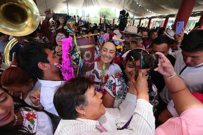 Claudia Sheinbaum en un evento en Xochimilco, en el sur de Ciudad de México
