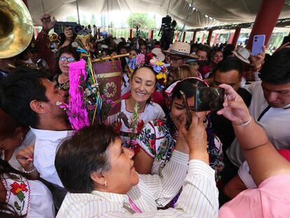 Claudia Sheinbaum en un evento en Xochimilco, en el sur de Ciudad de México