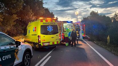 Los servicios de emergencias trabajan en el lugar del accidente, este domingo en Collado Villalba.