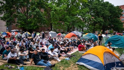 Protesta propalestina en la Universidad George Washington, en Washington DC (EE UU), el 3 de mayo.
