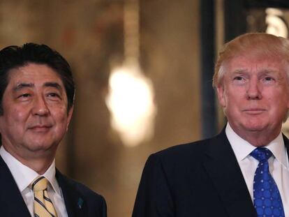 Os líderes de EUA e Japão no jantar na última segunda-feira, dia 13, no clube de Mar-a-Lago.