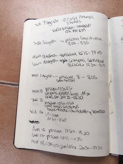 Libreta de Eleonora Giovio donde apunta todos sus contactos con gente.