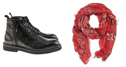 Botas y pañuelo de influencia rock de The Kooples.