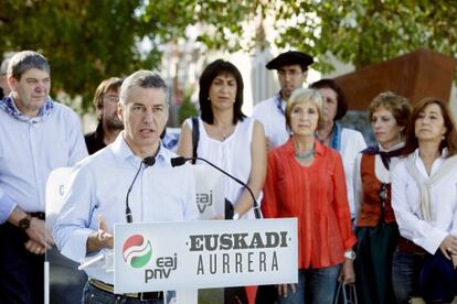 Iñigo Urkullu, durante su intervención esta mañana en un acto del PNV en Salvatierra.