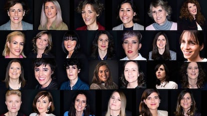 Mosaico con las imágenes de ventiséis lesbianas reunidas por el 26 de abril