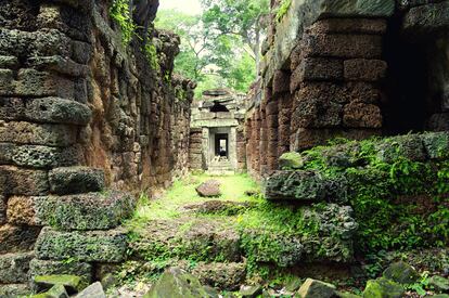 Oculto y perdido en la jungla camboyana, Beng Mealea es un templo sin restaurar a 68 kilómetros de Siem Reap donde los árboles, las raíces y las plantas se han adueñado de los edificios, rodeados por un enorme foso.
