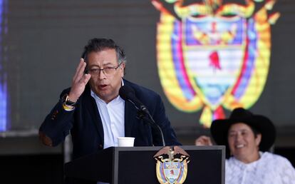 Gustavo Petro presidente de Colombia durante una concentración en la Plaza Bolívar de Bogotá (Colombia). El 19 de septiembre 2024.