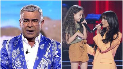 A la izquierda, Jorge Javier Vázquez, presentador de 'Supervivientes'. A la derecha, Aitana con una de las participantes de 'La Voz Kids'.