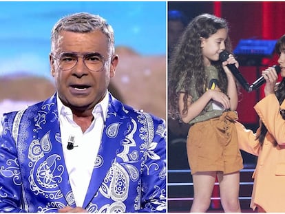 A la izquierda, Jorge Javier Vázquez, presentador de 'Supervivientes'. A la derecha, Aitana con una de las participantes de 'La Voz Kids'.