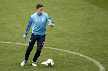 Thauvin, durante un entrenamiento del Olympique de Marsella en Lyon.