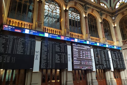 Paneles de la Bolsa de Madrid, el pasado viernes.