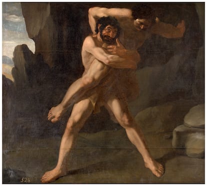 Óleo de Zurbarán sobre la pelea mitológica entre Hércules y el gigante Anteo, en el Museo del Prado.
