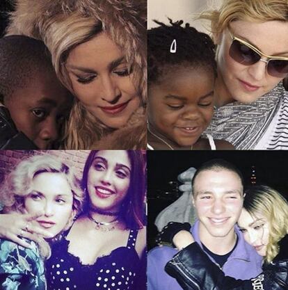 Madonna es una ferviente usuaria de Instagram, tiene más de 7,7 millones de seguidores. Suele compartir muchas imágenes de su gira, su vida diaria y sus viajes por el mundo. En la imagen, la diva junto a sus cuatro hijos: Lourdes, Rocco, Mercy James, David Banda.