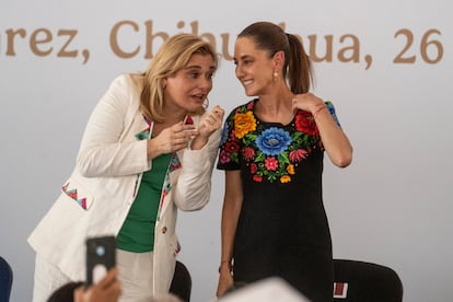 María Eugenia Campos, gobernadora de Chihuahua y Claudia Sheinbaum en Ciudad Juárez, el 26 de septiembre.