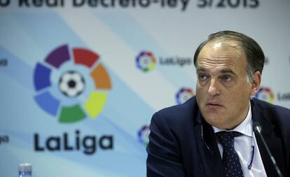 Tebas, presidente de la LFP, el 5 de mayo.