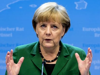 Merkel, en Bruselas, durante la rueda de prensa posterior al consejo.