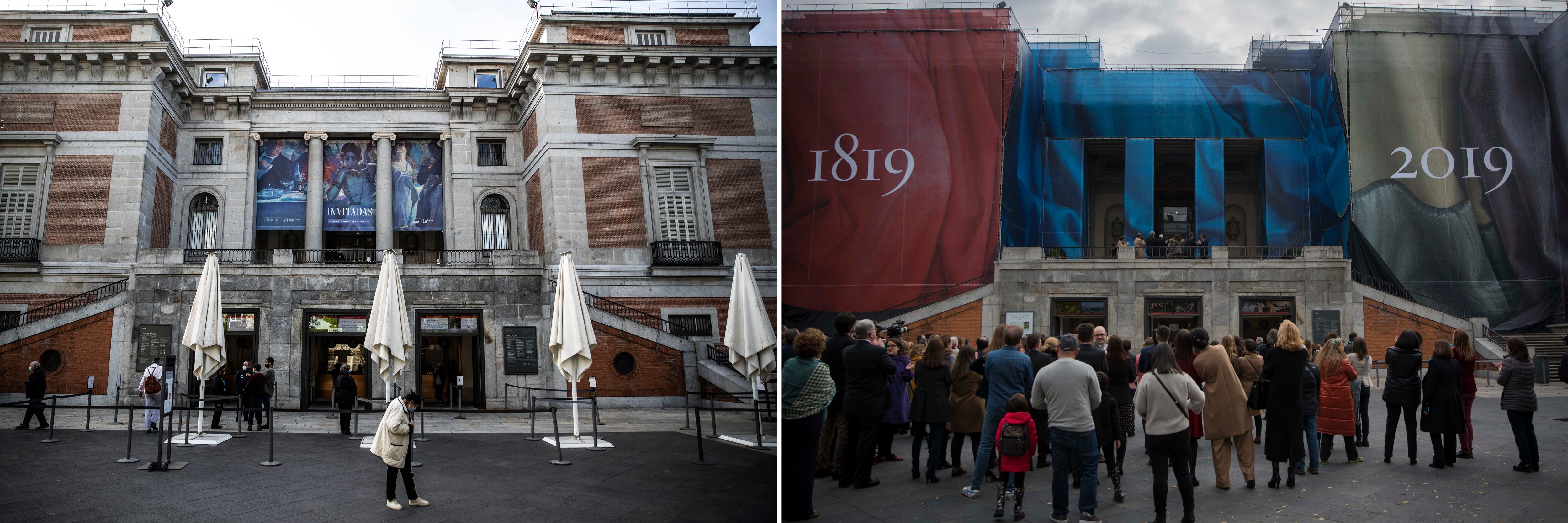 La entrada despejada el pasado 14 de octubre y colas para entrar en el museo en octubre de 2018.