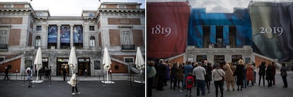 La entrada despejada el pasado 14 de octubre y colas para entrar en el museo en octubre de 2018.