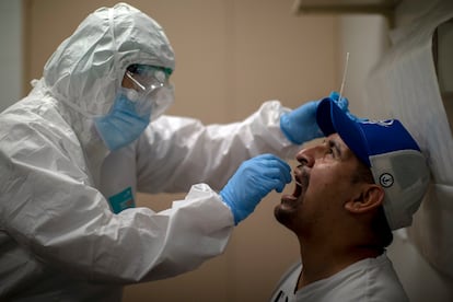 A PCR test is carried out at a hospital in Hospitalet, in Barcelona province.