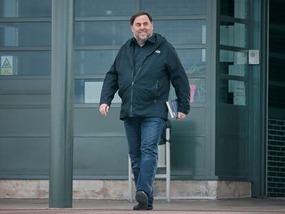 El exvicepresidente de la Generalitat Oriol Junqueras, en su primera salida temporal de prisión el pasado marzo