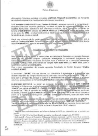 Informe da Polícia de Andorra que comenta a fraudulenta operação de aquisição da Quattor