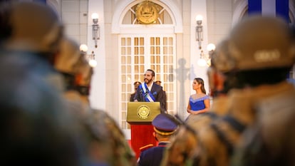 O presidente salvadorenho Nayib Bukele participa de uma cerimônia do dia da independência no Palácio Presidencial, em 15 de setembro.