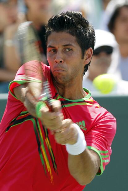 El español Fernando Verdasco durante el encuentro que perdió ante el compatriota Pablo Andujar en tres sets (3-6, 7-6 y 6-4) en el Torneo de Miami.